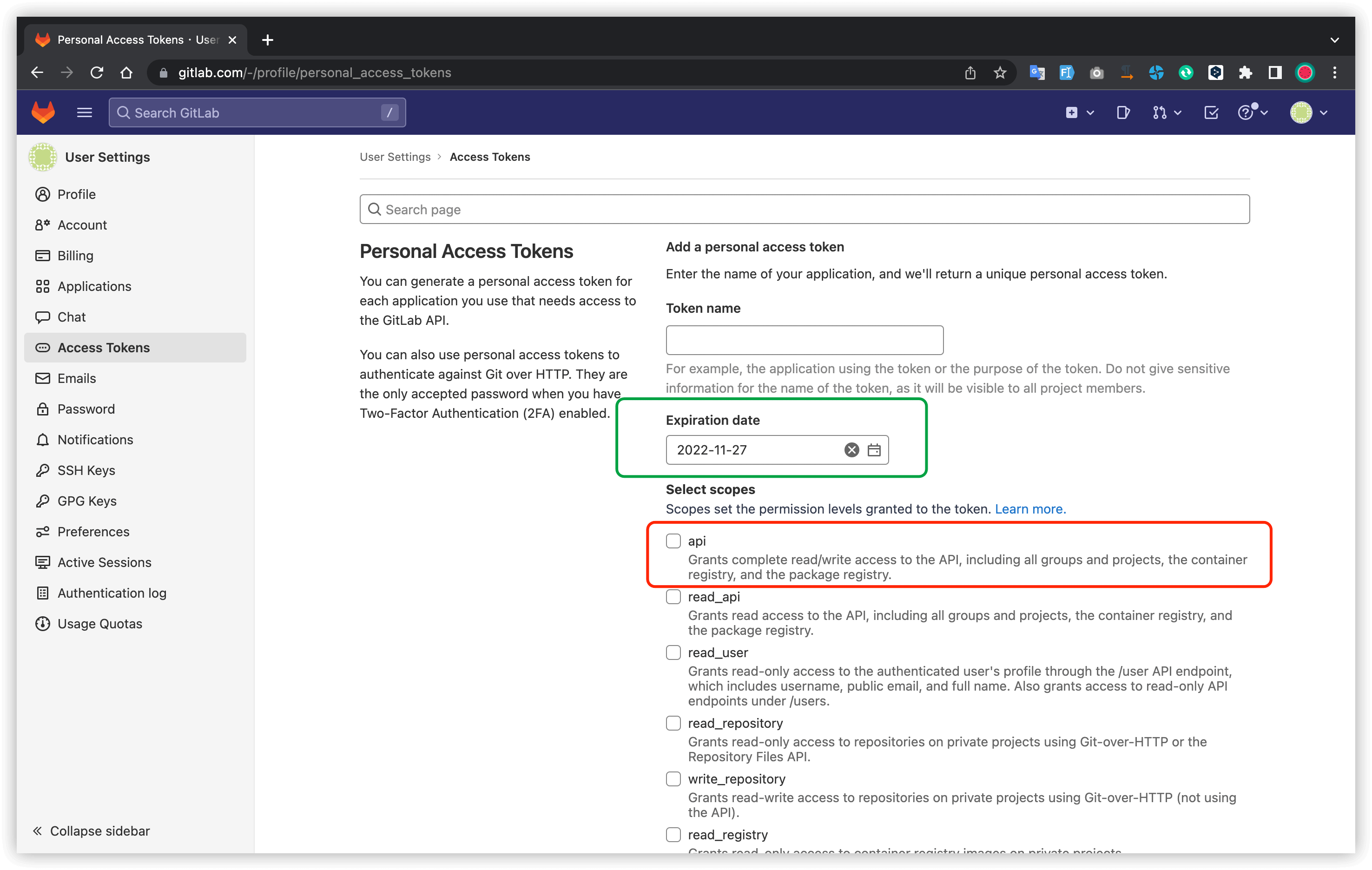 Gitlab token gitlabToken